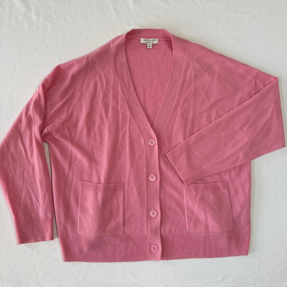 M&S Autograph 100% Pure Cashmere Cardigan Sweater Womens XL Pink Long Sleeve